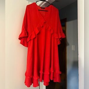 Amazon Red Ruffled High Low Sundress